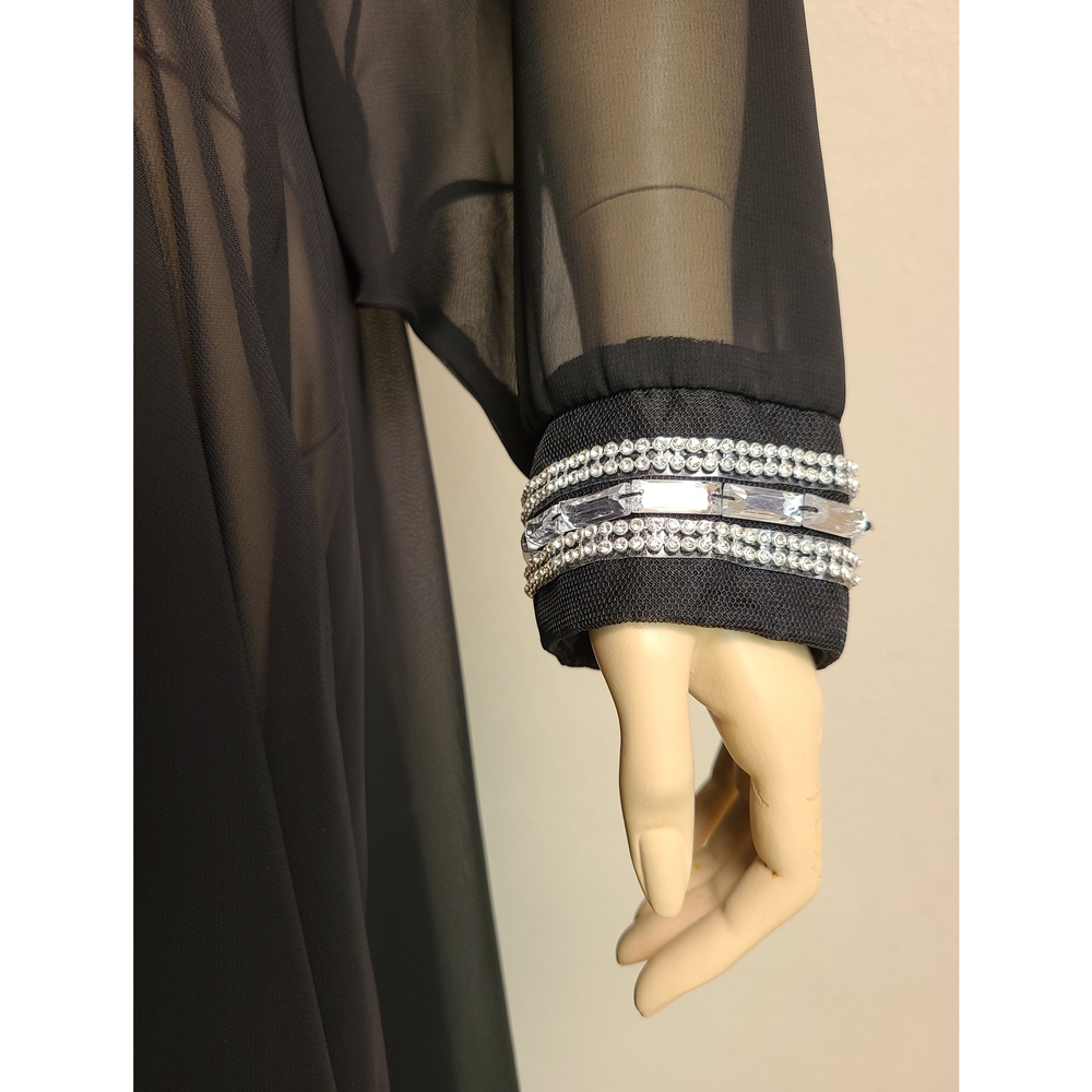 Sheer Faux Wrap Robe w/ rhinestone trim - Picture 3 of 8
